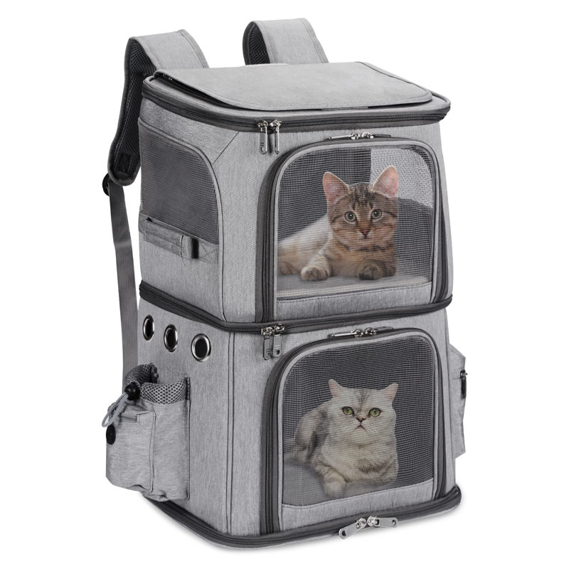 Double Compartment Pet Carrier Backpack For Small Cats And Dogs Cat Travel Carrier For 2 Cats Perfect For Traveling Hiking Camping Grey